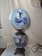 Antique Hand Painted Delft Blue Windmill Parlor Oil Lamp