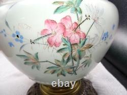 Antique Hand Painted Floral Gwtw Parlor Lamp In Oil