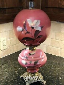 Antique Hand Painted Gone With The Wind Style Oil Parlor Lamp Electrified