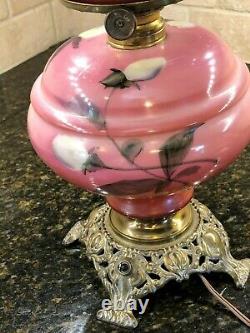 Antique Hand Painted Gone With The Wind Style Oil Parlor Lamp Electrified