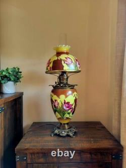 Antique Hand Painted Gone With the Wind GWTW Parlor Oil Lamp 25 x 10