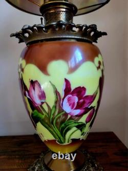 Antique Hand Painted Gone With the Wind GWTW Parlor Oil Lamp 25 x 10