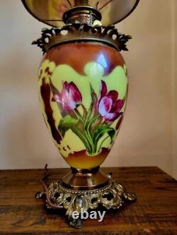 Antique Hand Painted Gone With the Wind GWTW Parlor Oil Lamp 25 x 10