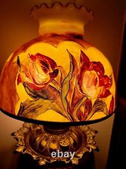 Antique Hand Painted Gone With the Wind GWTW Parlor Oil Lamp 25 x 10