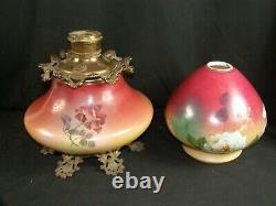 Antique Hand Painted Gone with the Wind GWTW OIL Lamp With ROSES Flowers LRG
