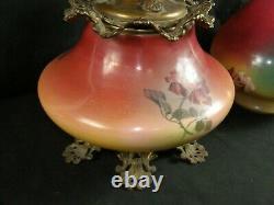 Antique Hand Painted Gone with the Wind GWTW OIL Lamp With ROSES Flowers LRG