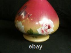 Antique Hand Painted Gone with the Wind GWTW OIL Lamp With ROSES Flowers LRG