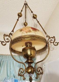 Antique Hand Painted Hanging Oil Kerosene Chandelier Parlor Lamp By? John Scott