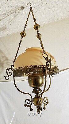 Antique Hand Painted Hanging Oil Kerosene Chandelier Parlor Lamp By? John Scott