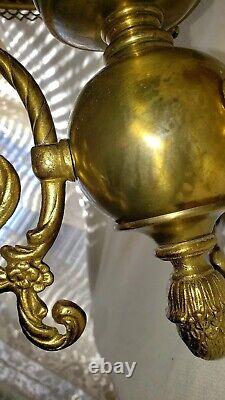 Antique Hand Painted Hanging Oil Kerosene Chandelier Parlor Lamp By? John Scott