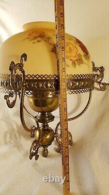 Antique Hand Painted Hanging Oil Kerosene Chandelier Parlor Lamp By? John Scott