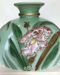Antique Hand Painted Large Opaline Glass Lamp Shade (Oil Lamp)