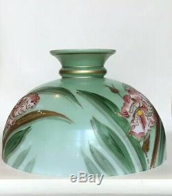 Antique Hand Painted Large Opaline Glass Lamp Shade (Oil Lamp)