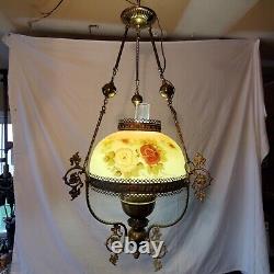 Antique Hand Painted Oil Lamp Chandelier Parlor John Scott ELECTRIC Withcanopy