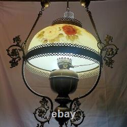 Antique Hand Painted Oil Lamp Chandelier Parlor John Scott ELECTRIC Withcanopy