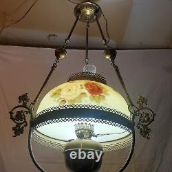 Antique Hand Painted Oil Lamp Chandelier Parlor John Scott ELECTRIC Withcanopy