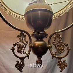 Antique Hand Painted Oil Lamp Chandelier Parlor John Scott ELECTRIC Withcanopy