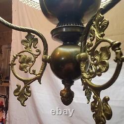 Antique Hand Painted Oil Lamp Chandelier Parlor John Scott ELECTRIC Withcanopy