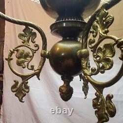 Antique Hand Painted Oil Lamp Chandelier Parlor John Scott ELECTRIC Withcanopy