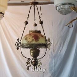 Antique Hand Painted Oil Lamp Chandelier Parlor John Scott ELECTRIC Withcanopy