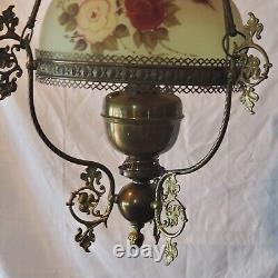 Antique Hand Painted Oil Lamp Chandelier Parlor John Scott ELECTRIC Withcanopy