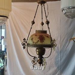 Antique Hand Painted Oil Lamp Chandelier Parlor John Scott ELECTRIC Withcanopy