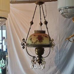 Antique Hand Painted Oil Lamp Chandelier Parlor John Scott ELECTRIC Withcanopy