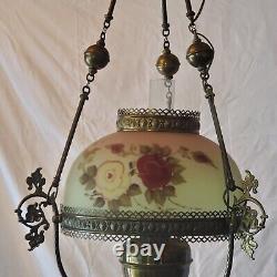 Antique Hand Painted Oil Lamp Chandelier Parlor John Scott ELECTRIC Withcanopy