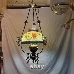 Antique Hand Painted Oil Lamp Chandelier Parlor John Scott ELECTRIC Withcanopy