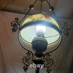 Antique Hand Painted Oil Lamp Chandelier Parlor John Scott ELECTRIC Withcanopy