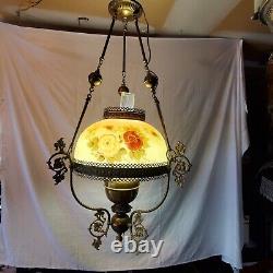 Antique Hand Painted Oil Lamp Chandelier Parlor John Scott ELECTRIC Withcanopy