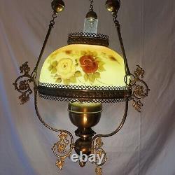 Antique Hand Painted Oil Lamp Chandelier Parlor John Scott ELECTRIC Withcanopy