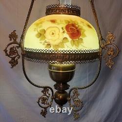 Antique Hand Painted Oil Lamp Chandelier Parlor John Scott ELECTRIC Withcanopy