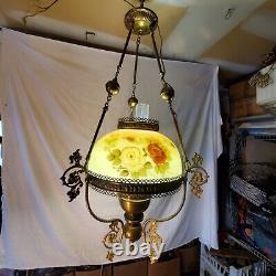 Antique Hand Painted Oil Lamp Chandelier Parlor John Scott ELECTRIC Withcanopy