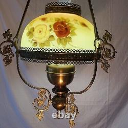 Antique Hand Painted Oil Lamp Chandelier Parlor John Scott ELECTRIC Withcanopy