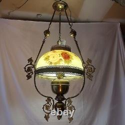 Antique Hand Painted Oil Lamp Chandelier Parlor John Scott ELECTRIC Withcanopy