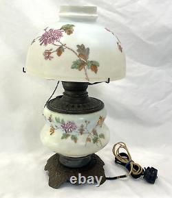 Antique Hand Painted Parlor Hurricane Lamp Flower