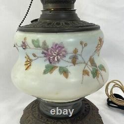 Antique Hand Painted Parlor Hurricane Lamp Flower