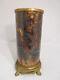 Antique Hand Painted Porcelain Footed Brass Cylinder Oil Lamp Base Font Stand