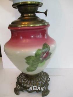Antique Hand Painted Roses GWTW 24 Table Oil Lamp