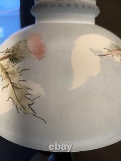 Antique Hand painted Floral Decorated Kerosene Dome Shade Blue Pink Gorgeous 10