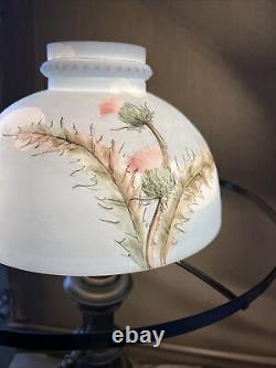 Antique Hand painted Floral Decorated Kerosene Dome Shade Blue Pink Gorgeous 10