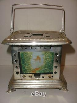 Antique Handpainted German Bisque Tile Lithophane Oil Lamp Tea Or Coffee Warmer