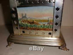 Antique Handpainted German Bisque Tile Lithophane Oil Lamp Tea Or Coffee Warmer