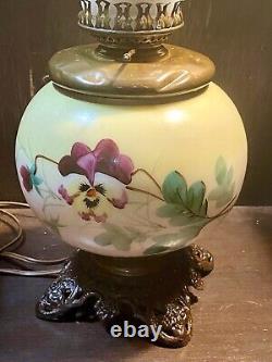 Antique Handpainted Porcelain Poppies GWTW Oil Parlor Lamp-Made Electric