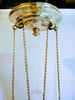 Antique Hanging Brass Oil Lamp Slant Shade