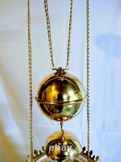 Antique Hanging Brass Oil Lamp Slant Shade