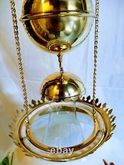 Antique Hanging Brass Oil Lamp Slant Shade