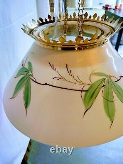 Antique Hanging Brass Oil Lamp Slant Shade