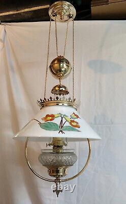 Antique Hanging Brass Oil Lamp Slant Shade